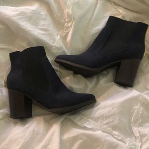 Black and navy booties